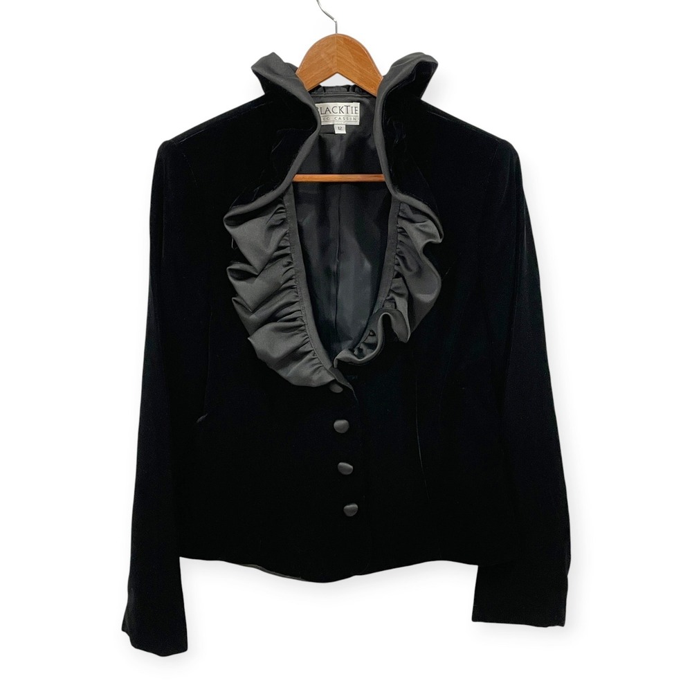 Oleg Cassini Sculptural Velvet Ruffle Collar Evening Jacket Sz 12 Victorian Goth